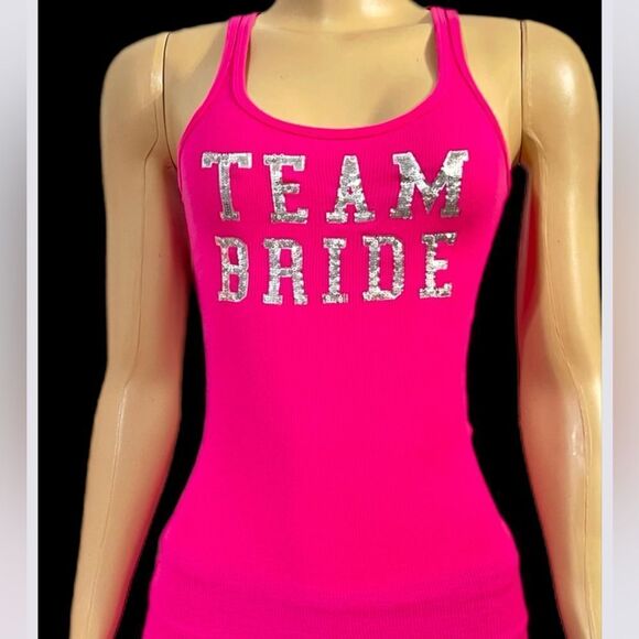 Victorias Secret I Do Bride Collection Ribbed Sequin TEAM BRIDE tank top Pink XS - Picture 2 of 8